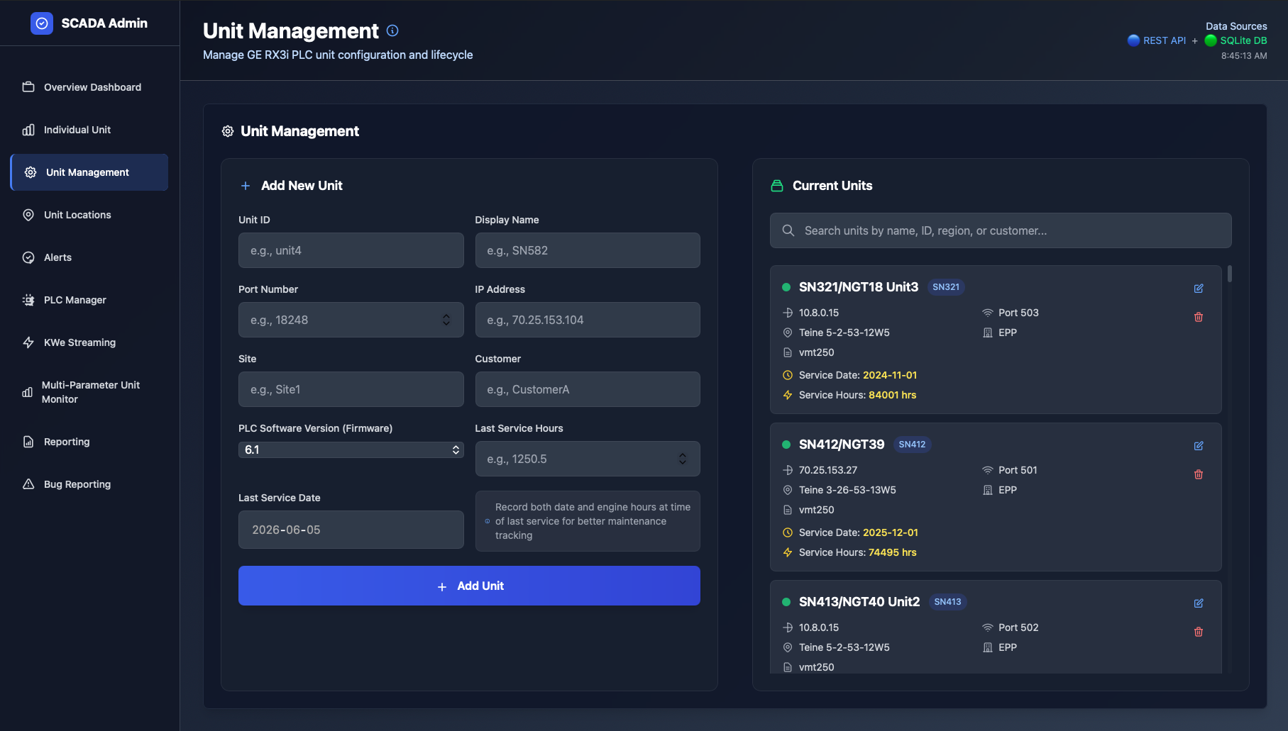 Unit management and fleet configuration interface